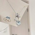 wholesale S925 Sterling Silver Icy Transparent Sea Blue Square Zircon Necklace Fairy Sweet Full Circle Rhinestone Running Loop Sugar Cube Collarbone Chain-0-2