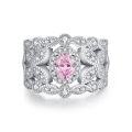wholesale S925 Sterling Silver Lace Wheat Ring for Women, Italian Buccellati Craftsmanship, Vintage Palace Style Openwork with Pink Diamond-0-4