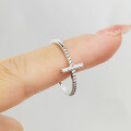wholesale 925 Sterling Silver Micro-Paved Zircon Cross Ring, Fashionable Commute OL Classic Trend Versatile High-End Ring-0-2