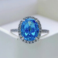 wholesale S925 metal oval 8*10 high carbon diamond ring in pink, new style,-Blue No. 5