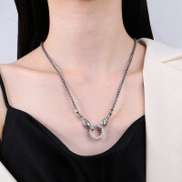 wholesale S925 Sterling Silver Retro Distressed Conn Coin Engraved Lucky Bag Heavy Industrial Unisex Versatile Necklace-392FL/55cm approx. 15.4g 925 silver