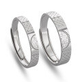 wholesale S925 sterling silver niche-designed couple rings with a shimmering crushed ice effect, engraved with double happiness characters-0-4