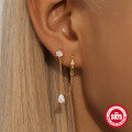 wholesale S925 Sterling Silver Evil Eye Zircon Fringe Ear Hoop Earrings with Octagram Design-0-1