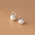 wholesale 925 Sterling Silver Earrings with Shell Pearl and Synthetic Pearl, Sweet and Elegant Large Shell Pearl Small Gold Clasp Hoop Earrings G2057-0-8