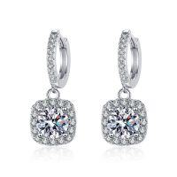 S925 Silver Moissanite Stud Earrings, Classic Square, Fine Craftsmanship-White Gold  [Super Sparkling Zircon] 50 points + 50 points