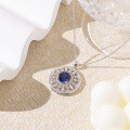 wholesale S925 Silver Cloud Tong Jewelry TikTok Hot Selling Lab-Created Blue Sapphire Fashion Round Pendant Necklace 10*10mm-0-1