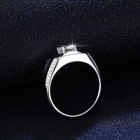 S925 Sterling Silver Moissanite Men's Ring with Smooth Four-Prong Setting-50 points (set with D color moissanite)  Size 18