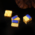wholesale S925 Gold-Plated Silver with Inlaid Natural Lapis Lazuli Square-shaped Dzagli DIY Bracelet Necklace Design Spacer Bead Jewelry-0-1
