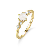 wholesale S925 Sterling Silver Gold-Tone Moonstone Ring with Natural Opal, Trendy Ins Style, Small and Unique Design, Tarnish-Free-Natural Moonstone Ring  US Size 9 (Domestic Size 20)