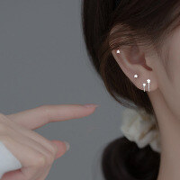 wholesale S925 Sterling Silver Small Star Earrings, Minimalist Korean Style Sweet Five-Pointed Star Double Layer Ear Accessories M00406-S925 silver pair of single stars 925 silver