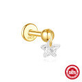 wholesale S925 Sterling Silver Moon and Star Flat Back Spiral Ear Cartilage Stud with Diamonds for Everyday Wear-0-11