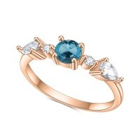 wholesale S925 Sterling Silver with Natural London Blue Topaz Ring, Fashionable and Lightly Luxurious Minimalist Gemstone Ring-S925 silver + London blue topaz  US size 9