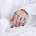 wholesale S925 Sterling Silver Korean Style Minimalist Textured Tinfoil Pattern Square Zirconia Inlaid Chain Open Ring-0-2