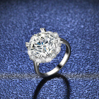 S925 Silver Four-Claw 5ct Moissanite Double Row Wedding Solitaire Ring-5 carats (set with zircon)  16 yards