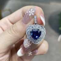 S925 Silver 4ct Lab-Grown Sapphire Heart 10mm Necklace-Sapphire pendant  10mm (4 carats)