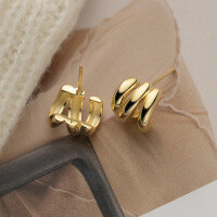 wholesale Sterling Silver S925 Lightly Textured Three-Layer Curved Geometric Semi-Circular Linear Minimalist Wave-shaped Hollow Earrings M02427-S925 silver pair silver 925 silver