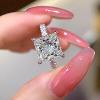 wholesale 925 Silver Live New High Carbon Diamond 8*8 Radiant Ice Flower Cut Luxuriously Set in European and American Style-R381 Gold>7