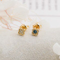 wholesale S925 Silver Plated with 14K Gold, Dunli Jewelry Summer New French Retro Floral Design London Blue Earrings-0-1