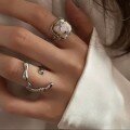 wholesale S925 Sterling Silver Baroque Pearl Ring Women European and American Style Niche Luxury C-Shaped Open Ring R00133-0-0
