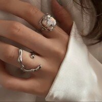 wholesale S925 Sterling Silver Baroque Pearl Ring Women European and American Style Niche Luxury C-Shaped Open Ring R00133-S925 silver C-shaped letter style Adjustable opening