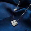 Sterling Silver Four-Leaf Clover Pendant Necklace with Full Pavé Diamonds-0-2