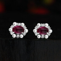 wholesale Metal: 925 Silver Wish Hot-Sell 1ct 5*7mm Oval Lab-Grown Ruby/Sapphire/Emerald Stud Earrings-Cultivated Sapphire 5*7; G10 [E3219] Main Stone 5*7