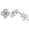 Sterling Silver Moissanite Four-Leaf Clover Earrings, Fashionable and Minimalist-0-3