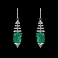 wholesale Metal Material First: 925 Silver Gold-Plated Earrings with High-Carbon Diamond Muzo Green Octagonal Cut Geometric Art Banquet Jewelry Women's Ear Drops-Muzo Green 925 Silver