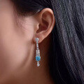 wholesale 925 Silver New Jewelry Fat Square Ice Flower Cut 6*6 High Carbon Diamond Aquamarine Earrings with a Premium Feel-0-3