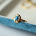 wholesale S925 silver inlaid with vintage natural Sleeping Beauty turquoise ring, silver plated with 18k gold, factory wholesale-0-2