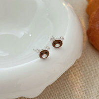 wholesale S925 Sterling Silver Korean Version Cute Bear Earrings for Women, Delicate and Fresh, Versatile Student Ear Accessories-Sterling silver
