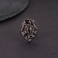 wholesale S925 Sterling Silver Luxury Diopside Ring Set with Natural Amethyst and Green Chalcedony, Vintage Style Jewelry-Natural brown crystal ring  US size 6 (domestic size 13)