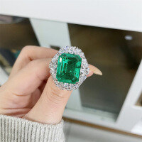 wholesale S925 Sterling Silver Emerald Inclusion Ring with Emerald Cut and Full Diamond Halo Luxury Setting, TikTok Cross-Border Bestseller Wholesale-Emerald-CBJZ406 No. 6