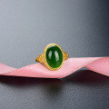 wholesale S925 Sterling Silver Adjustable Ring with Imitation Jade Design, Classic Chinese Style Auspicious Ruyi Pattern, Women's Jewelry-0-3