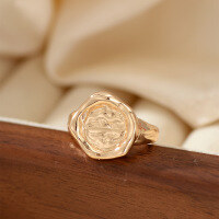 wholesale Sterling silver European and American vintage gold embossed abstract pattern ring, bold and unique niche design open ring-xb513 copper plated gold color>opening adjustable
