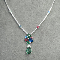 wholesale Metal material: 925 sterling silver gold plated Pendant chain with high-carbon diamonds, fruit tapestry, emerald green flowers, and green leaves fashion women's necklace-Fruit Bag 925 Silver