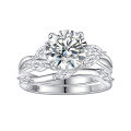 wholesale S925 Silver Ocean Wave Bride Ring Set for Women, European and American Fashion Luxury 2-Carat Moissanite Wedding Gift-0-3