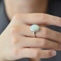 wholesale 925 Sterling Silver with Hetian Jade Oval Adjustable Open Ring for Women, with Certificate-0-3