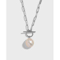 wholesale S925 Sterling Silver 442 Korean Version Ins Niche Irregular Baroque Freshwater Pearl OT Clasp Chain Textured Necklace for Women-0-0