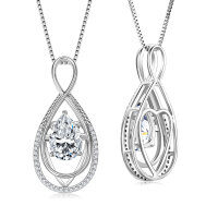 S925 Sterling Silver D-Color Moissanite Rotating Pendant Necklace-Eternal Necklace [White Gold] 7x10mm  925 Silver