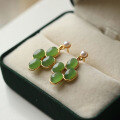 wholesale S925 Silver Inlaid with Natural Jasper Pearl Four-Leaf Clover Earrings, Designed with Hetian Jade, Elegant New Style Earrings-0-1