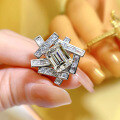 wholesale 925 Silver 4ct Emerald Cut High Carbon Diamond Geometric Rhombus Ring, Mu Jing Jewelry NewIns-0-2