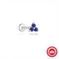 wholesale S925 Sterling Silver Geometric Inlaid Diamond Natural Lapis Lazuli Flat Head Threaded Ear Cartilage Stud, New Hot Selling High-end Earrings-0-8
