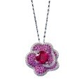 wholesale S925 Sterling Silver New Style Pigeon Blood Red Flower Necklace for Women, Rose Petal Fashion Versatile Pendant-0-4