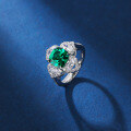 wholesale S925 Sterling Silver Heavy Petal Surround Design with Lab-Grown Emerald and Zircon Ring-0-0