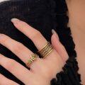 wholesale S925 Sterling Silver Ancient Method Gold Wide Heavy Knitted Open Adjustable Ring for Women, Small Niche Design, Versatile and High-End-0-4