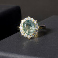wholesale 925 Sterling Silver Forest Style Fresh and Ins-style Gemstone Ring with Natural Moss Agate and Gold Tone-0-4