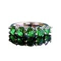 wholesale S925 silver 40-point green zircon ring with luxurious halo setting, European and American style ring for women-0-4