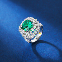 wholesale [Pure Silver] Enzela S925 Emerald Gemstone Ring Radiant Square Cut Ring for Women, Elegant and Luxurious Bestseller-Green 7