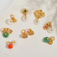 wholesale Antique gold-plated sand-textured buckle safety pendant, attracting wealth and blessing, DIY accessories with beads for bracelet and string hand-weaving-Style 10